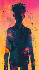 Obraz premium Abstract Colorful Portrait: Vibrant Human Silhouette in Splashes of Paint