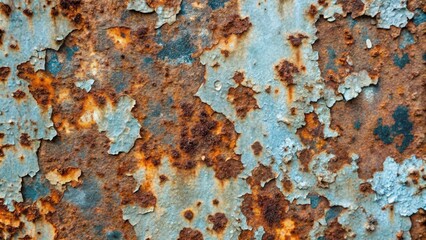 Rusted Metal Surface with Flaking Blue Paint