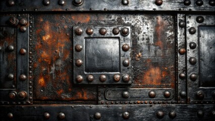 Rusted Metal Panel with Rivets and a Recessed Square