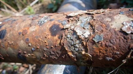 Fototapeta premium Close-up of a Heavily Rusted Metal Pipe with Flaking Paint