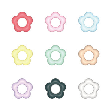 ぷっくりイラストのフラワーデザイン、9色キュートなデコレーション素材です。3Dオブジェクトをレンダリングしたイラストです。 セット30