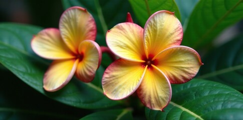 Naklejka premium Frangipani leaf details with magnifying effect, intricate, texture