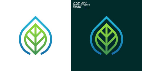 Water leaf logo. Drop, liquid, nature, plant. Icon symbol design template EPS 10.