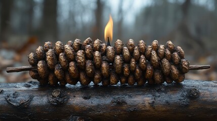 Eco-Friendly Hanukkah Card Designed with Recycled Materials, Showcasing a Menorah Made of Twigs and String, Complemented by a Handwritten Calligraphy Note.