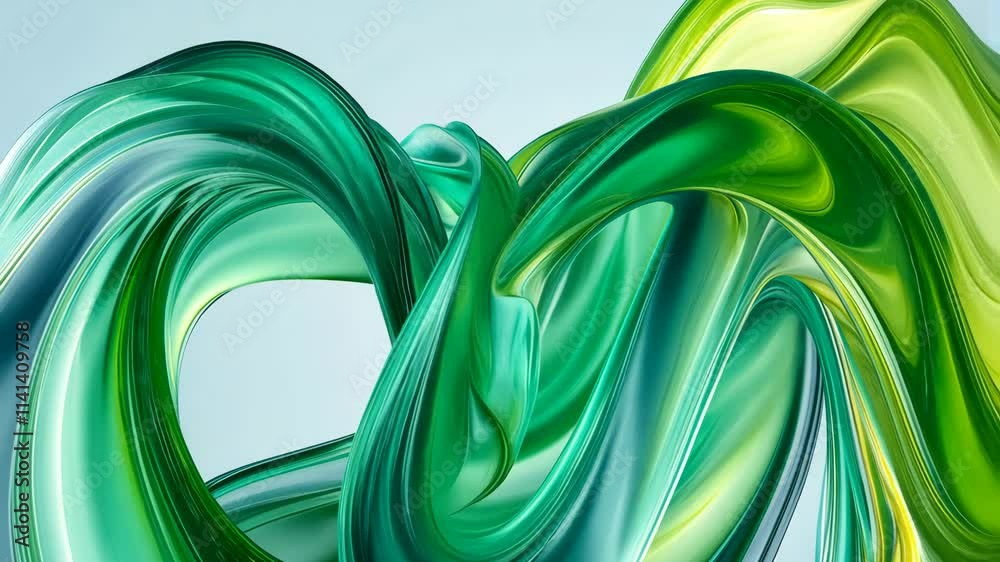 Wall mural smooth green and teal abstract design with flowing shapes and dynamic curves in bright light