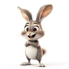 Cute cartoon rabbit smiling, with folded paws.