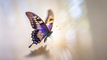 Obraz premium A Purple and Brown Butterfly in Flight Against a White Background
