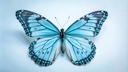 A Blue Morpho Butterfly with Open Wings on a White Background