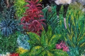 Oil paintings and various flowers, including roses, peonies, birds, chrysanthemums, and beautiful animals