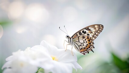 Obraz premium A Close-Up of a White Butterfly Perched on a White Flower