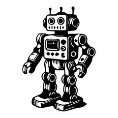  Robot Icon Hand drawn illustration black and white