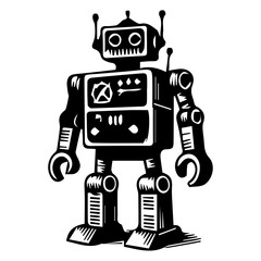  Robot Icon Hand drawn illustration black and white