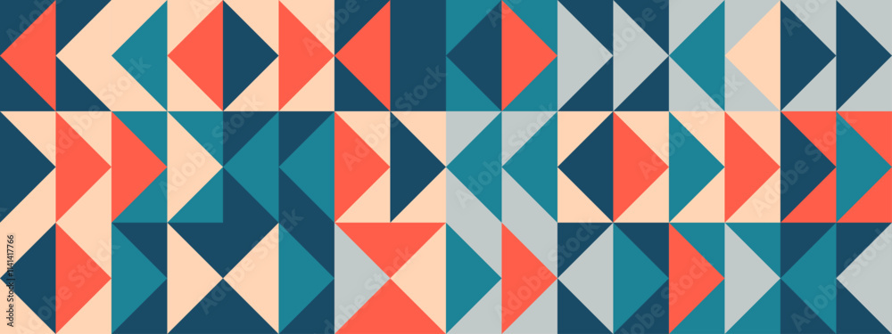 Poster bright triangle seamless pattern. abstract geometric mid century background. colorful swiss modernis