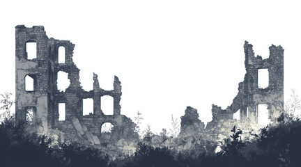 Obraz premium PNG Ruin war building border ruins architecture dilapidated.