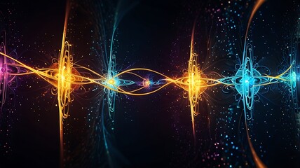 Abstract arcane nexus design with dynamic glowing energy connections and surreal cosmic shapes