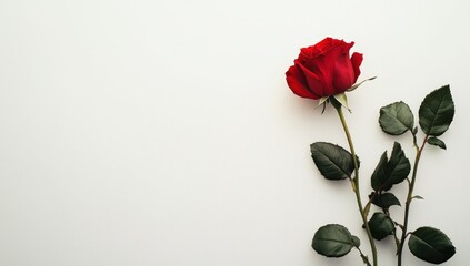 Single Red Rose on White Background