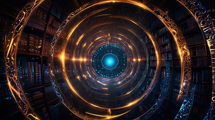 Obraz premium Abstract arcane nexus gradient with celestial glowing streams of energy converging into a dynamic central hub