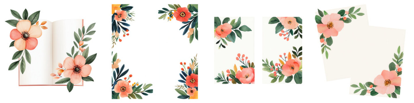 Elegant wedding program booklet with floral details and soft colors, isolated on transparent background.