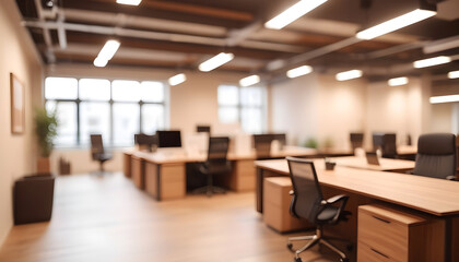 Blurred minimalist office with contemporary workspace for professional settings