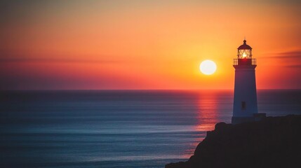 Lighthouse Sunset over the Ocean