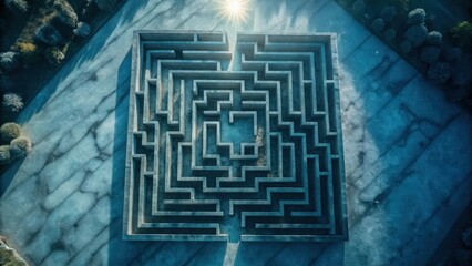 Aerial View of a Concrete Labyrinth with Trees Surrounding It
