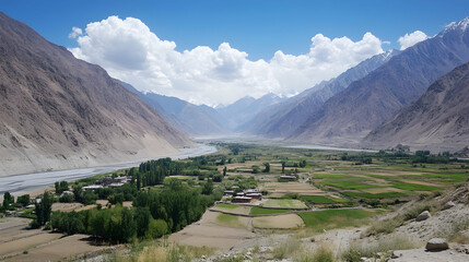 Mountain Valley Village River Agriculture Landscape