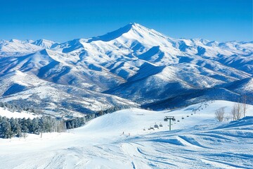 Fototapeta premium Snowy Mountain Landscape with Clear Blue Sky