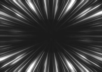Dynamic Radial Light Burst on Black Background（黒い背景から白い放射線状の光が力強く出ているスピード感のある背景）