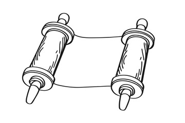 Vintage Torah Scroll line art. Ancient paper scroll vector illustration