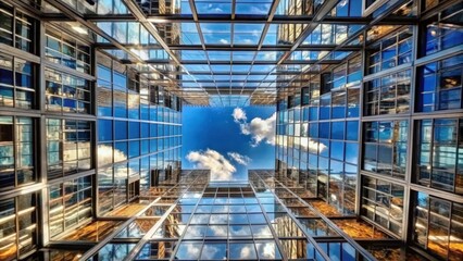 A View Through The Glass Panels of a Modern Building