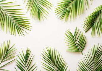 Obraz premium Tropical palm leaves frame on white background.