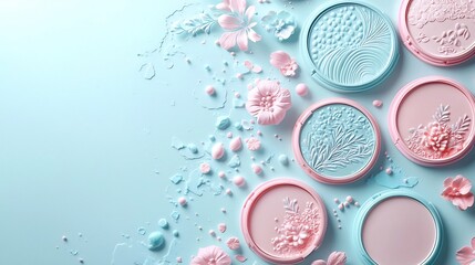 Arranged Compact Mirrors with Intricate Designs Spread on a Soft Pastel Colored Surface for a Feminine Fashionable Vanity Flat Lay