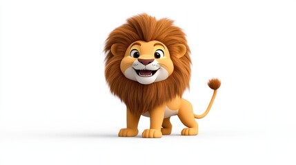 A cheerful cartoon lion character with a big mane and smile.