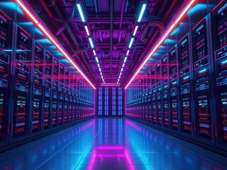 Fototapeta premium High-speed internet fiber optic cables in data center, technology, solutions, high-speed, digital