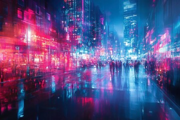 Fototapeta premium Vibrant City Lights at Night in Abstract Style