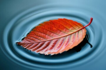 Vibrant Leaf Floating on Calm Water Surface