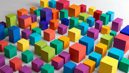 Obraz premium Colorful arrangement of geometric blocks on a white surface in a playful display of shapes and hues