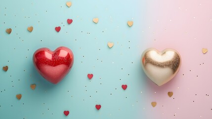 Valentine day. Top view photo of nimihearts and hearts