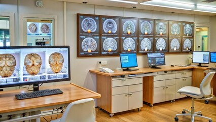 Obraz premium Medical Examination Room with Monitors Displaying Scans