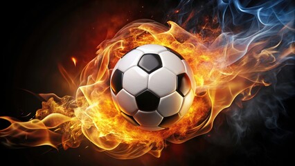Fototapeta premium Flaming Soccer Ball on Transparent Background for Sports Enthusiasts, Graphic Designers, and Digital Art Projects Featuring Fiery Effects and Dynamic Motion