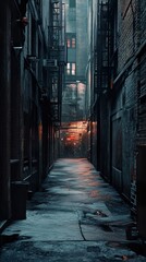 Fototapeta premium Moody Urban Alleyway: A Dark and Atmospheric Backstreet Scene