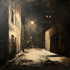 Obraz premium Mysterious Night Alley: Urban Exploration in Sepia Tones