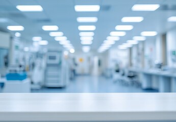 Blurred lab interior with empty counter.