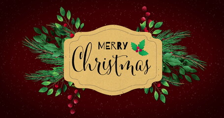Image of christmas greetings text with decoration on red background © vectorfusionart