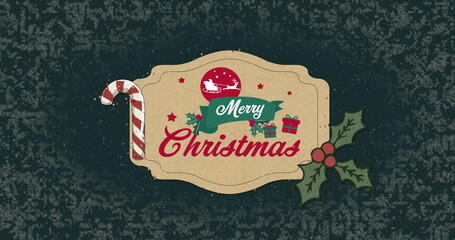 Image of christmas greetings text with decoration on green background © vectorfusionart