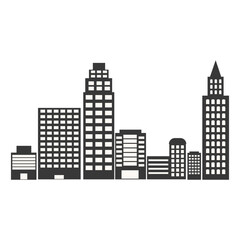 Fototapeta premium City Skyline Silhouette with Simple Building Design. Flat Vector Illustration