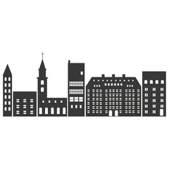 City Skyline Silhouette with Simple Building Design. Flat Vector Illustration