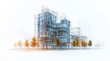Architectural Design Wireframe Modern Building Sketch