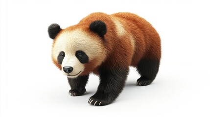 Fototapeta premium Adorable Red Panda Cub Walking, Isolated on White