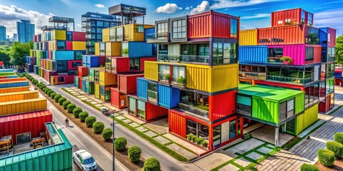 Fototapeta premium Innovative Architectural Design with Shipping Containers: Modern Living Spaces, Sustainable Architecture, Urban Development, Container Homes